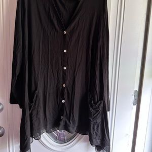 LOGO BY LORI GOLDSTEIN Rayon 230 Button Front Black Cardigan w/ chiffon hem 1X.